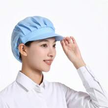 Simple And Breathable Dust-Proof Hat, Solid Color, Half Mesh, Short Brim, Pink And Blue, Multi-Color, One Size Fits All, Elastic Hat Ring, Suitable For Men And Women, Factory Cafeteria Anti Fouling Hat