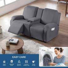 8pcs Milk Silk Double Recliner Sofa Cover Set With Cup Holder - Black - View 5