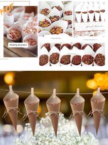 1 套（30 件）/1 套 = 60 件（30 片叶状牛皮纸 30 片白色牛皮纸）-牛皮纸锥，DIY 婚礼五彩纸屑花瓣锥（带麻绳和胶水），派对用手工纸花瓣锥，花瓣花束或糖果锥 - 棕色 - 查看 2