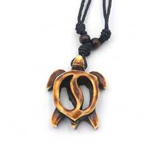 1入時尚仿牛骨Taino陰陽龜刻花吊墜項鍊配飾，男女皆宜 - 鏤空海龜 - 查看 9