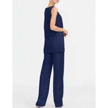 Chiffon Mother Of The Bride Pantsuit 3 Piece Wedding Formal Dress Suit Evening Gown - 藏蓝色 - 查看 4