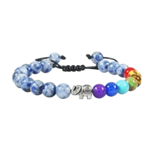 魅力大象吊墜手鍊，串珠手編手鍊，黑白天然石首飾男女禮物 - 彩色 - 查看 13