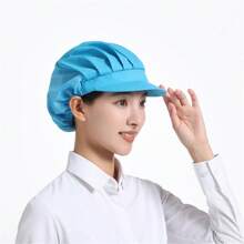 Simple And Breathable Dust-Proof Hat, Solid Color, Half Mesh, Short Brim, Pink And Blue, Multi-Color, One Size Fits All, Elastic Hat Ring, Suitable For Men And Women, Factory Cafeteria Anti Fouling Hat