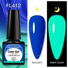 FOURLILY 7ml 夜光凝胶指甲油荧光可剥 UV LED 凝胶，粉色、绿色、黄色指甲油，颜色鲜艳，彩色凝胶清漆，适合在家 DIY 美甲