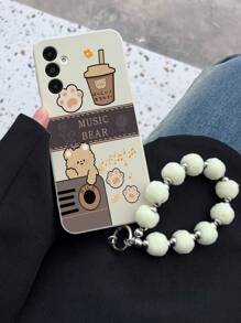 1 件白色 TPU 咖啡熊图案防震手机壳和 1 件白色毛球手链，适用于 /Android///OPPO 手机 - 彩色 - 查看 1