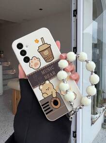 1 件白色 TPU 咖啡熊图案防震手机壳和 1 件白色毛球手链，适用于 /Android///OPPO 手机 - 彩色 - 查看 5