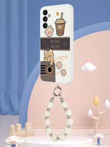 1 件白色 TPU 咖啡熊图案防震手机壳和 1 件白色毛球手链，适用于 /Android///OPPO 手机 - 彩色 - 查看 2