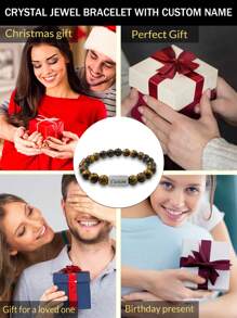 1pc Personalized Beaded Bracelets, 8mm Gemstone Bracelet, Custom Laser Engraved Bracelet, Customized Beaded Bracelet, Personalized Jewelry Gifts, Gifts For Mom, Women, Men, Dad, Wife, Husband, Bestie, Friend, Birthday Gift, Anniversary, Christmas, Halloween, New Year, Mother'S Day, Father'S Day Gift - Multicolor - View 12