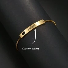 Vòng tay khắc hình trái tim rỗng cho nam và nữ DIY Bộ hộp vòng tay khắc tùy chỉnh Vòng tay thép không gỉ Vòng tay cong chất lượng cao tùy chỉnh thương hiệu Valentine - vòng tay tình yêu vàng - Xem 2