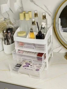 1 个带抽屉的办公桌收纳盒，大容量多层化妆品收纳盒，梳妆台塑料展示架，学校用品收纳架，分类收纳，适用于家庭、浴室、卧室书房、办公室收纳配件、化妆刷、记号笔盒、铅笔架、香水、化妆刷、钢笔、笔记、书籍、记事本、珠宝 - 彩色 - 查看 2