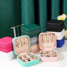 1pc Mother's Day Gift Travel Jewelry Box, PU Leather Small Jewelry Storage Box, Ladies And Girls Double Portable Mini Suitcase Display Storage Box, Suitable For Earrings, Rings, Necklaces, Bracelets. Organizer Storage Box Travel - Multicolor - View 4