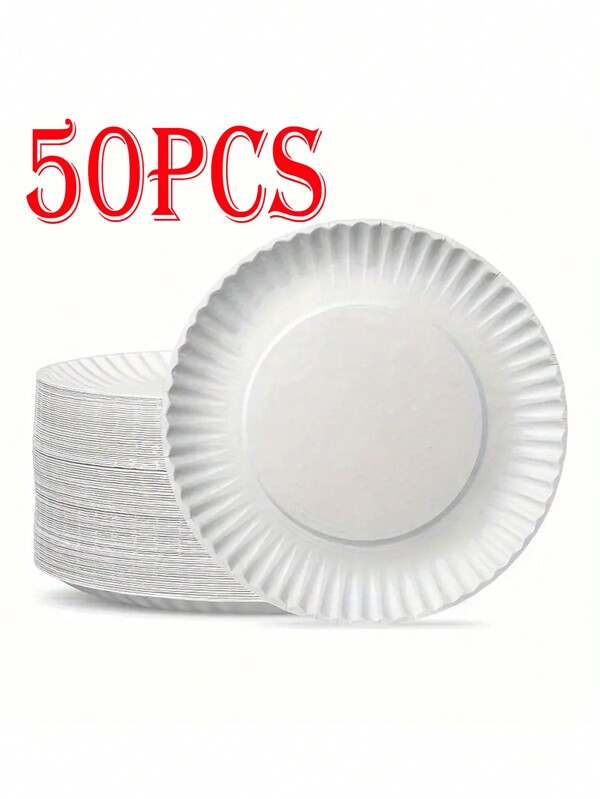 10/50/100pcs White Paper Plates, Suitable For Birthday Party Celebrations, Durable Cake Tableware, 6-Inch White Round Party Plates, Suitable For Birthday, Cake, Barbecue