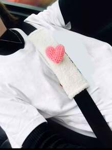 1pc Heart Decor Fuzzy Car Seat Belt Cover - Multicolor - View 4