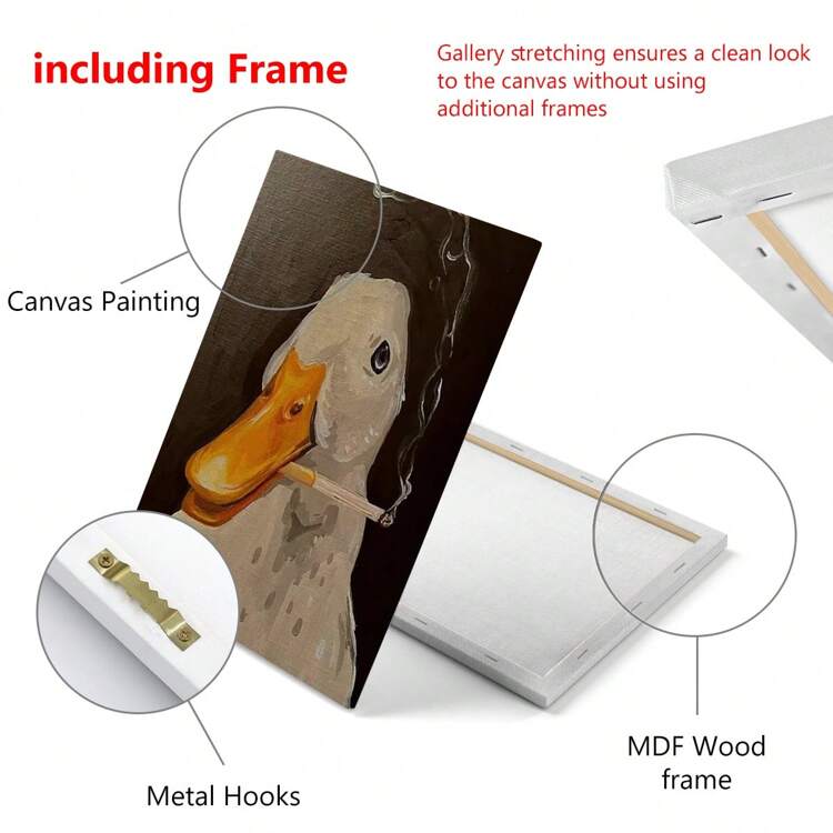 1pc Framed Art Decoration Ready To Hang Funny Duck Smoking Canvas Poster Add A Touch Of Fun To Your Home Decor - Framed,Wall Art Gifts Birthday Graduation - Multicolor - View 6