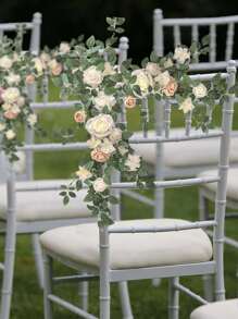 2Pcs Artificial Aisle Flowers 2.46ft Flower Garland Handmade Comes With Ribbon For Festival Party Indoor Arches Fireplace Wedding Decoration Table Centerpieces Arch Decor Fall Decor - White - View 5