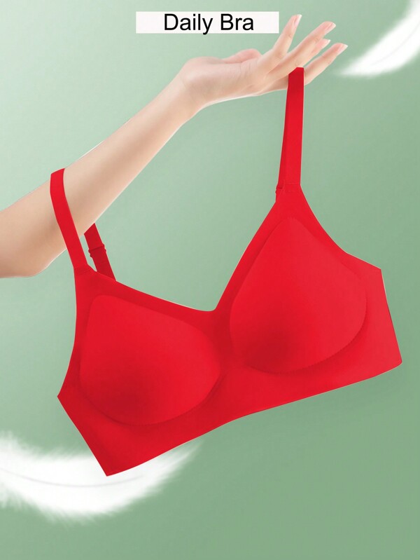 1pc Seamless Comfortable Wire-Free Bra, Soft Lightweight Adjustable Shoulder Strap Bralette Lingerie