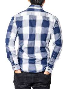 Camisa Hombre Casual Slim Fit Cuadros Azul Oscuro, Blancos - Azul lavado oscuro - Ver 6