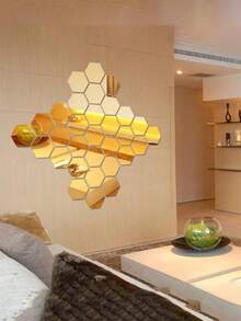 1入組12入組六角形亞克力鏡牆貼，DIY家居裝飾鏡貼，3D防水自粘牆貼，浴室用軟鏡牆貼，PET防水自粘壁飾 - 彩色 - 查看 10