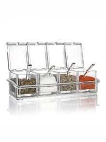 1入組，亞克力4款口味罐配勺-透明不可充電廚房儲物櫃，用於存放香料和草藥-透明調味料容器帶蓋家用廚房用具 - 彩色 - 查看 13