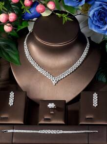 1 Bộ trang sức trang trí hình kim cương Cubic Zirconia tuyệt đẹp Thích hợp cho diện mạo hàng ngày của phụ nữ - Bạc - Xem 3