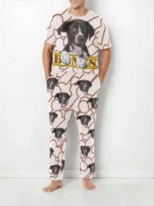 [DIY] Gepersonaliseerde pyjamaset met korte mouwen voor heren, gepersonaliseerde fotoafdrukken, cadeau, roman, grote hoofdfoto, portretvervanging, lichtgewicht en ademend, snel drogend, comfortabele stof, cadeaus voor vrienden/partners/geliefden, feest/verjaardag