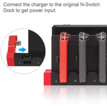 DATA FROG Joycon 充电基座兼容 Switch 和 OLED - 最多可为 4 个控制器充电，兼容 Switch 和 Switch OLED 型号 - 灰黑色 - 查看 4