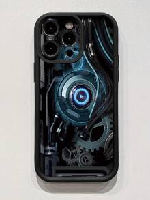 One High-Tech Fantasy Gear Pattern Fingerprint Resistant Black Sand Mobile Phone Case Compatible With Apple/Samsung/Xiaomi/Redmi/Infinix/Vivo/Oppo - Black - View 3