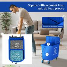 HOMCOM Chariot de nettoyage lavage seau de ménage 20 L avec essoreur et séparateur eau propre bleu 60L x 27l x 70,5H cm - bleu indigo - Voir 8