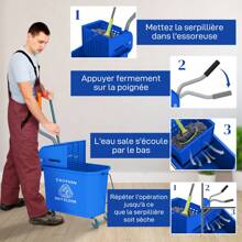 HOMCOM Chariot de nettoyage lavage seau de ménage 20 L avec essoreur et séparateur eau propre bleu 60L x 27l x 70,5H cm - bleu indigo - Voir 6
