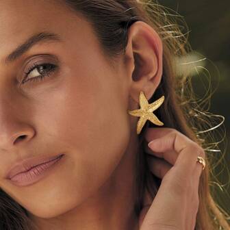 S SHOPBOHO 1 Pair Stainless Steel Jewelry Summer Style Bold Lightweight Starfish Statement Gold Waterproof Earrings