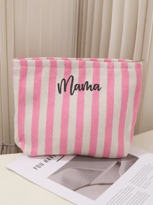 Personalized Striped Canvas Makeup Bag, Custom Name Embroidered Cosmetic Bag, Travel Toiletry Pouch, Bridesmaid Gift, Gift For Her Back To School - Multicolor - View 11