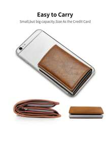Cartera minimalista para hombre, soporte de tarjeta anti-RFID con monedero para tarjetas de crédito de bloqueo RFID para hombres y mujeres, tarjetero delgado con función bancaria segura, cartera minimalista emergente delgada con tamaño pequeño negro metálico con bloqueo, monedero pequeño con pop up