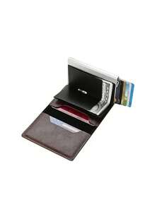 Cartera minimalista para hombre, soporte de tarjeta anti-RFID con monedero para tarjetas de crédito de bloqueo RFID para hombres y mujeres, tarjetero delgado con función bancaria segura, cartera minimalista emergente delgada con tamaño pequeño negro metálico con bloqueo, monedero pequeño con pop up
