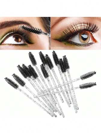 100pcs/50pcs/10pcs Disposable Mascara Wands, Nylon Bristle Eyelash Brush Spoolies, Unscented Eyebrow Extension Applicator With ABS Plastic Rod, Normal Skin Compatible - Pink And Black Wand Set