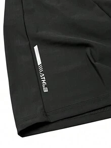 速干舒适短裤，男士休闲无弹力抽绳腰带短裤，适合夏季健身训练，带反光设计 - 黑色 - 查看 10