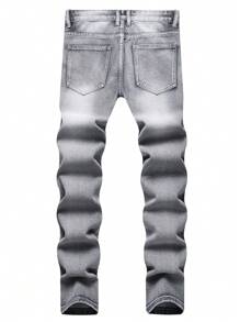 Pantalones vaqueros grises claros desgastados de corte recto y ajustado para hombre