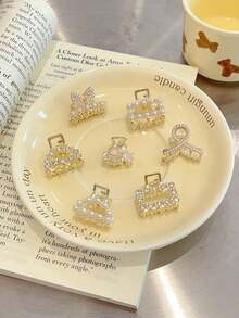 7pcs 2.5cm Elegant Pearl Hair Claw Clips Set For Half Bun/Hair Twist, Mini Hairpins For Nape, Bangs, Fringes, Side Bangs And Hair Accessories - Gold - View 4