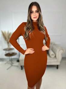 Women Sweater Dresses - Đất nung - Xem 2