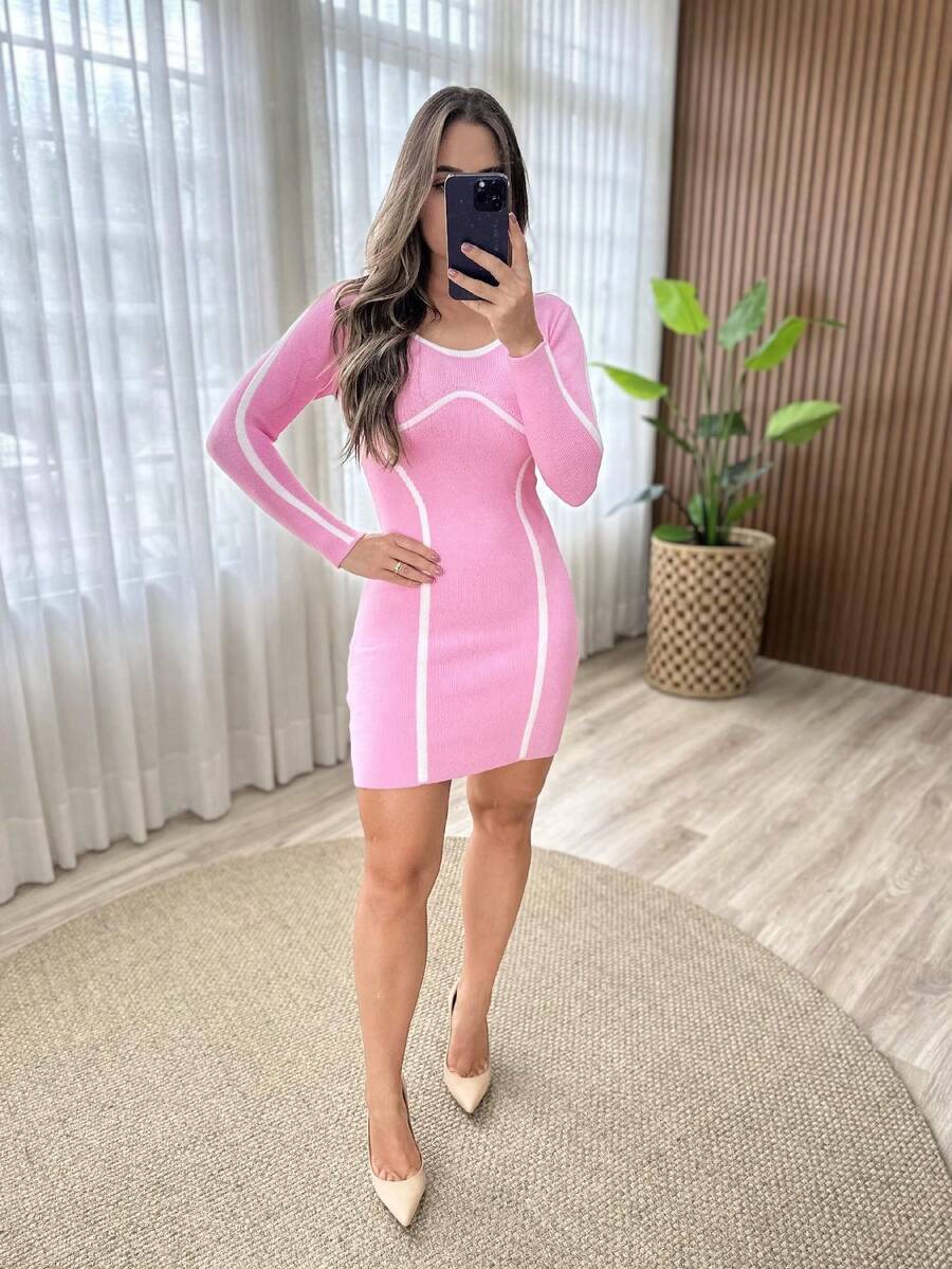 Women Sweater Dresses - 淺粉色 - 查看 1