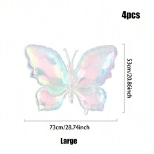 2/4 件炫彩透明激光蝴蝶铝箔气球，仿珍珠白大号和中号闪光蝴蝶气球，适用于蝴蝶主题生日派对、婚礼、单身派对、周年纪念装饰， - 彩色 - 查看 6