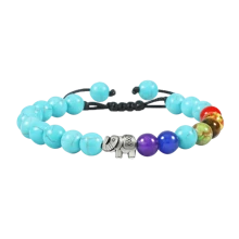 魅力大象吊墜手鍊，串珠手編手鍊，黑白天然石首飾男女禮物 - 彩色 - 查看 23