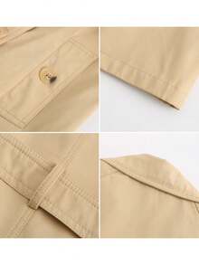 Gabardina Larga Abrigo Elegante Felpa Cruzada De Para Mujer - Beis - Ver 6