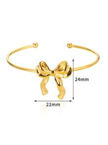 1 Pc Fashion Bow Open Bracelet For Women Gold Color Stainless Steel Geometric Bracelet Birthday Party Jewelry Gift Valentines,Mom,Mother,Mother's Day,Gift