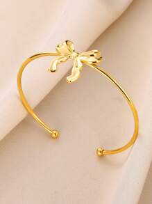 1 Pc Fashion Bow Open Bracelet For Women Gold Color Stainless Steel Geometric Bracelet Birthday Party Jewelry Gift Valentines,Mom,Mother,Mother's Day,Gift