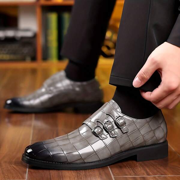 Men's Stone Textured Monk Shoes - Fashion And Elegance