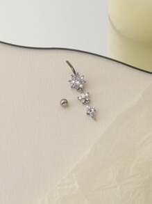 Brinco Argola do Umbigo Prateado com Flor Cintilante, Simples e na Moda, Presente para Namorados, Mãe, Mães, Dia das Mães