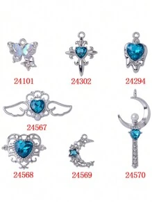 5 件粉蓝色系列心形和蝴蝶形合金 DIY 手链项链配件，手工制作，复古时尚 - 5pcs - 查看 5