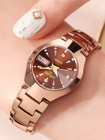 ORUSS Tungsten Steel Women's Watch Luxury Rhinestone Gold Quartz Women's Watch Casual Fashion Bosnian Style Waterproof Calendar Women's Watch