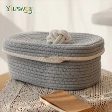 Yiuswoy 1 peça Caixa de Armazenamento à Prova de Poeira com Tampa, Cesta de Armazenamento Trançada Minimalista para Organização de Celulares, Cosméticos, Chaves, Controles Remotos, Lanches, Trabalhos Manuais. Adequado para Banheiro, Sala de Estar, Quarto, Escritório, Dormitório, Decoração de Casa