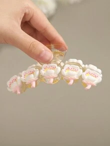 1pc Flower Shaped Hair Claw, Perfect For Daily Wear And Decoration - Pink - View 4